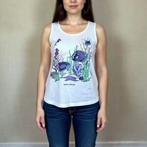 vintage 90s hawaii Kona sea life tank top fish seahorse cotton novelty anvil
